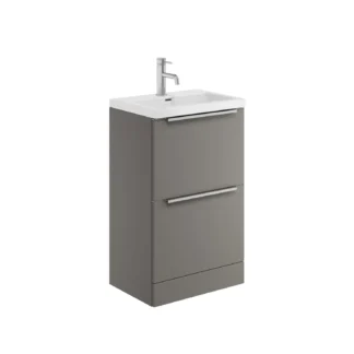 Scudo Muro 500mm Floor Standing 2 Drawer Unit With White Ceramic Basin - Dust Grey