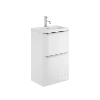 Scudo Muro 500mm Floor Standing 2 Drawer Unit With White Ceramic Basin - Gloss White