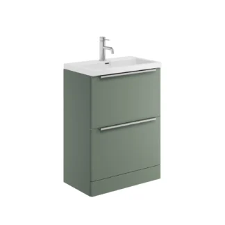 Scudo Muro 600mm Floor Standing 2 Drawer Unit With White Ceramic Basin - Reed Green