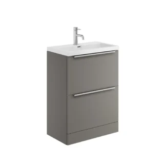 Scudo Muro 600mm Floor Standing 2 Drawer Unit With White Ceramic Basin - Dust Grey