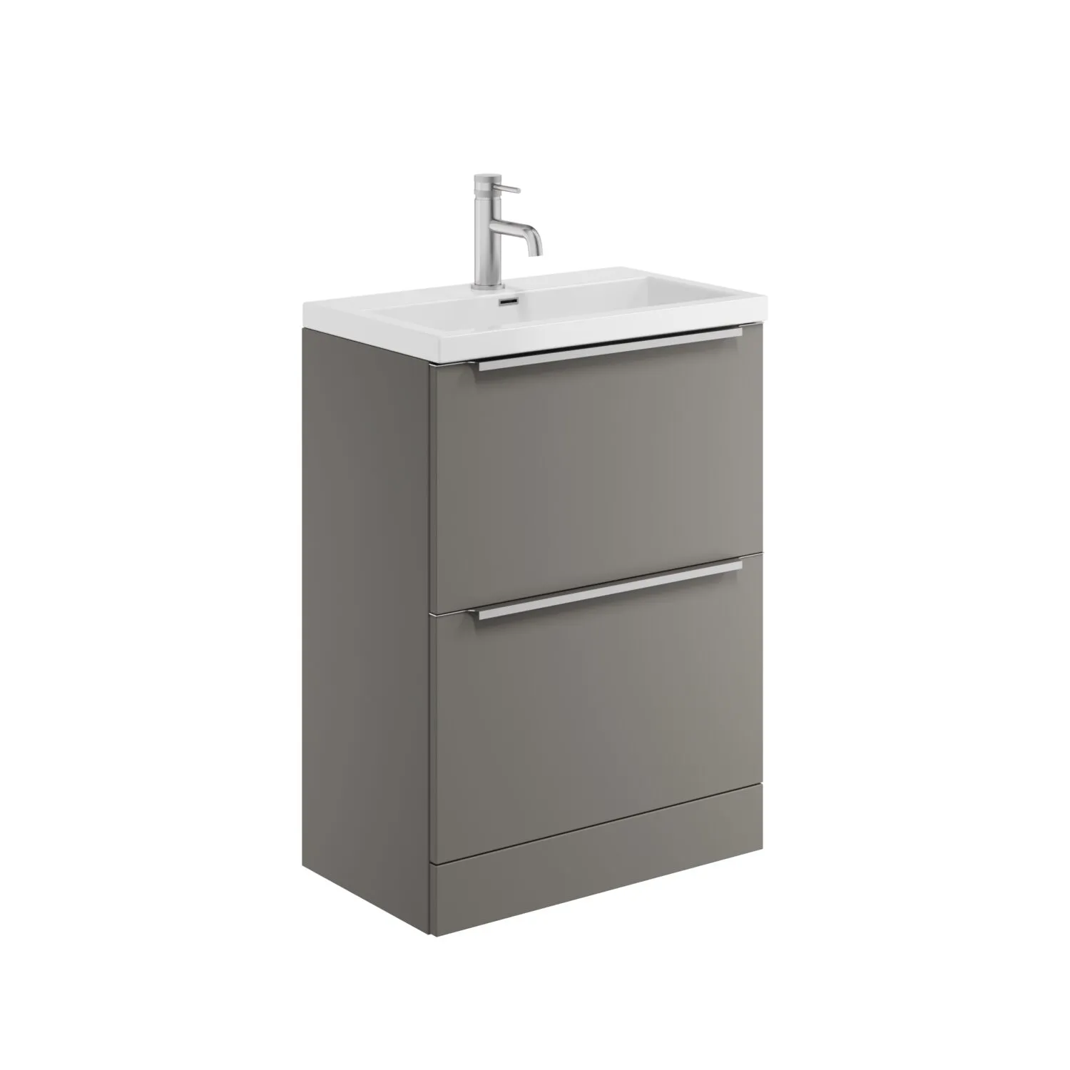 Scudo Muro 600mm Floor Standing 2 Drawer Unit With White Ceramic Basin - Dust Grey
