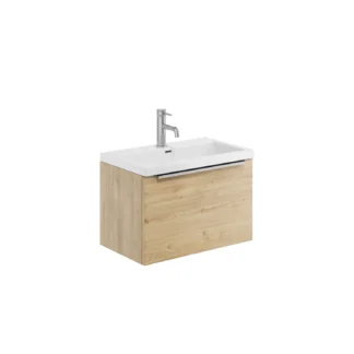 Scudo Muro 600mm Wall Hung Unit With White Ceramic Basin - Davos Oak