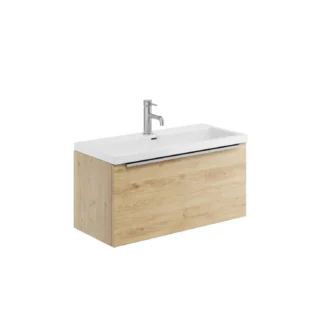 Scudo Muro 800mm Wall Hung Unit With White Ceramic Basin - Davos Oak