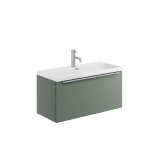 Scudo Muro 800mm Wall Hung Unit With White Ceramic Basin - Reed Green
