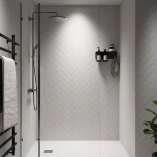 Showerwall Laminate Snow White Herringbone SWT02 2400 x 600 Proclick