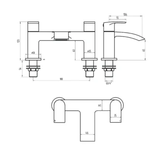 Scudo Belini 2 Tap Hole Deck Mounted Bath Filler - Chrome