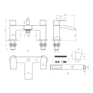 Scudo Belini 2 Tap Hole Deck Mounted Bath Shower Filler - Chrome