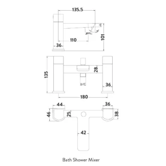 Scudo Muro 2 Tap Hole Deck Mounted Bath Shower Filler - Chrome