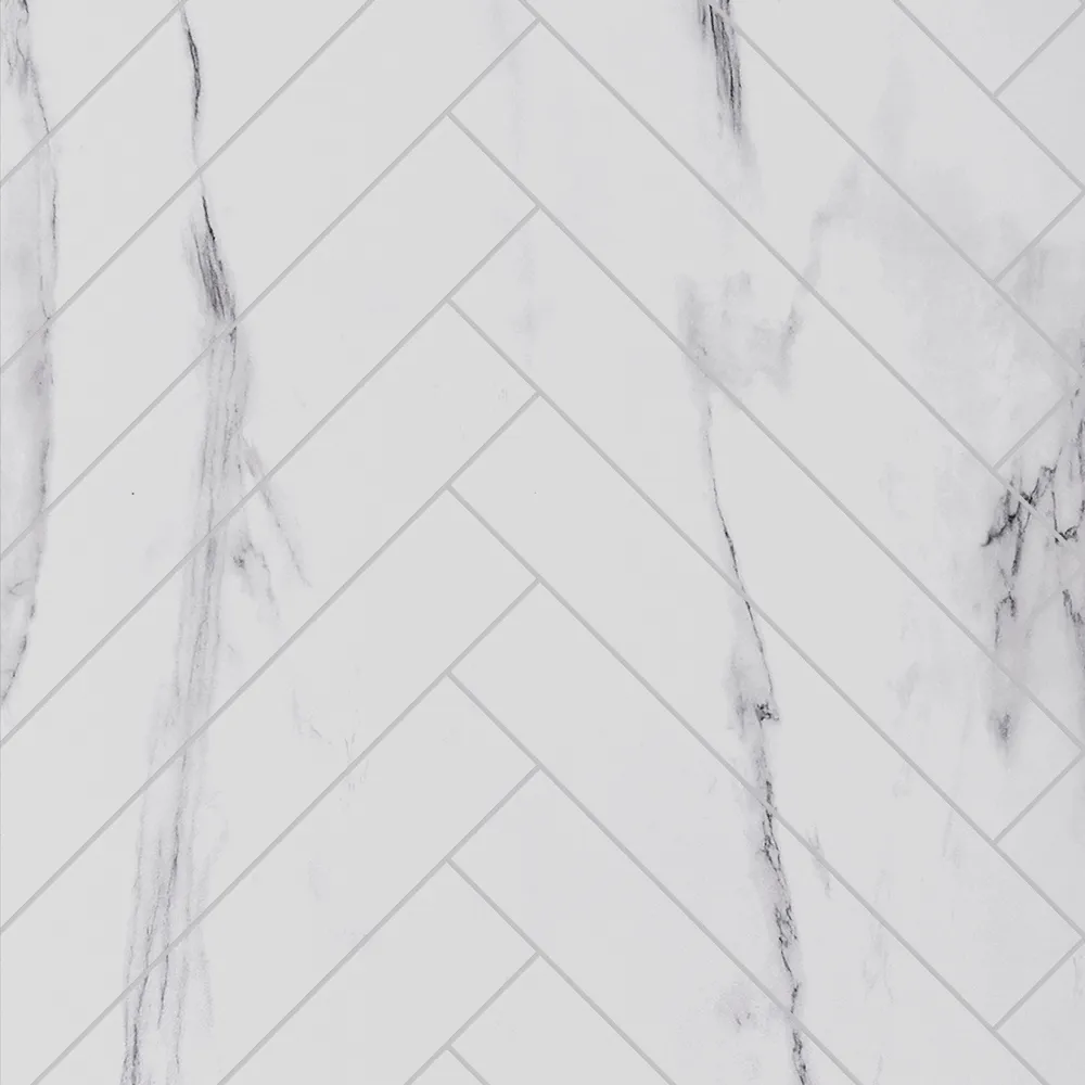 Showerwall Laminate White Marble Herringbone Tile SWT03 2400 x 600 Proclick - Image 2