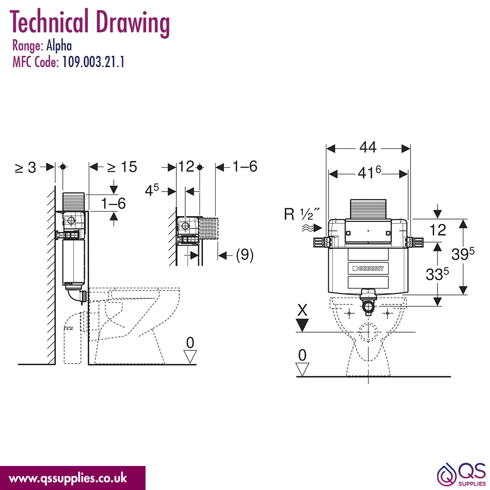 Geberit Duofix Alpha Concealed Cistern 12cm - 6/3 Litres - 82cm Height + Square Flush Plate - Image 2