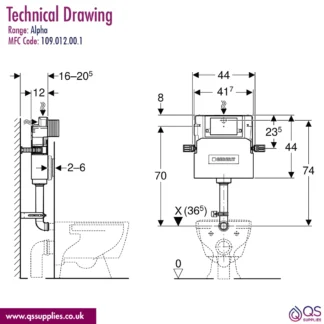 Geberit Duofix Alpha Concealed Cistern 12cm - 6/3 Litres - 109cm Height