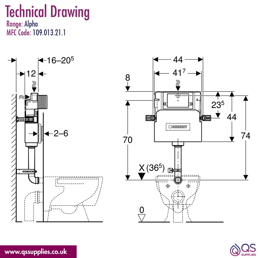 Geberit Duofix Alpha Concealed Cistern 12cm - 6/3 Litres - 109cm Height + Square Flush Plate - Image 2