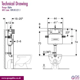 Geberit Duofix Alpha Concealed Cistern 12cm - 6/3 Litres - 109cm Height + Round Flush Plate