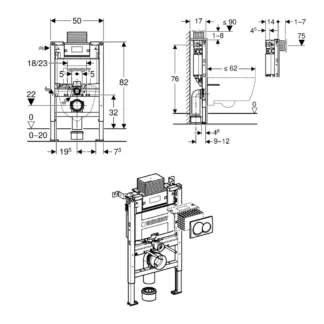 Geberit Duofix Alpha Element For Wall-Hung WC 82cm + Concealed Cistern + Round Flush Plate