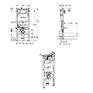 Geberit Duofix Alpha Element For Wall-Hung WC 112cm + Concealed Cistern + Round Flush Plate